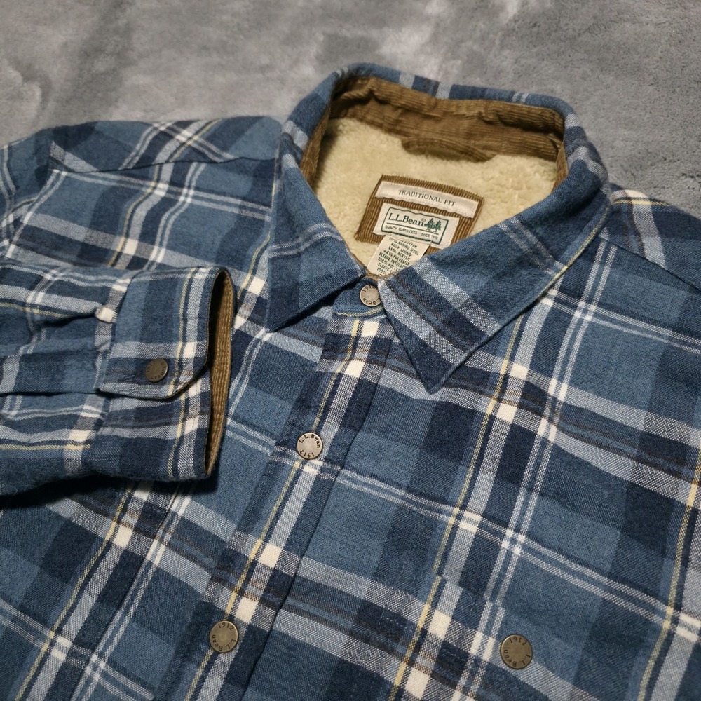 LL Bean Merino Wool Blend Sherpa Lined Corduroy Flannel Jacket Shacket Mens XL